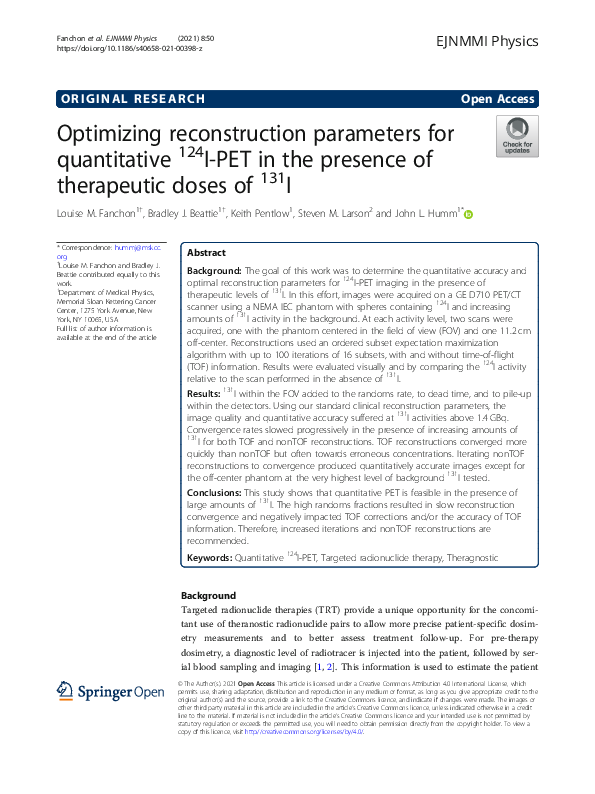 (PDF) Optimizing reconstruction parameters for quantitative 124I-PET in ...