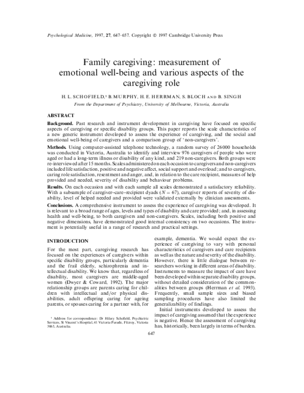 (PDF) Family caregiving: measurement of emotional well-being and ...