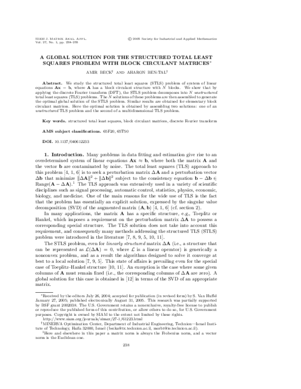 (PDF) A Global Solution for the Structured Total Least Squares Problem ...