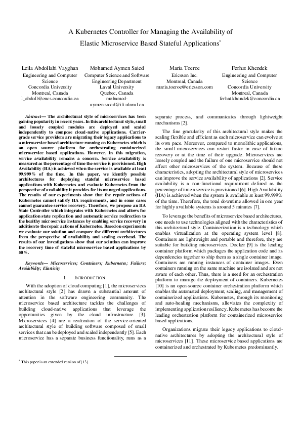 (PDF) A Kubernetes controller for managing the availability of elastic ...