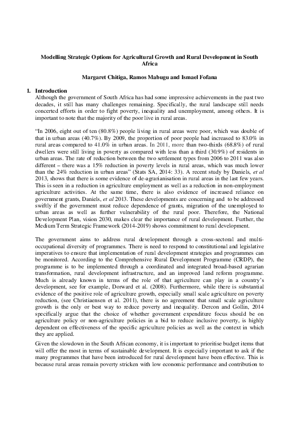 (PDF) Modelling Strategic Options for Agricultural Growth and Rural ...
