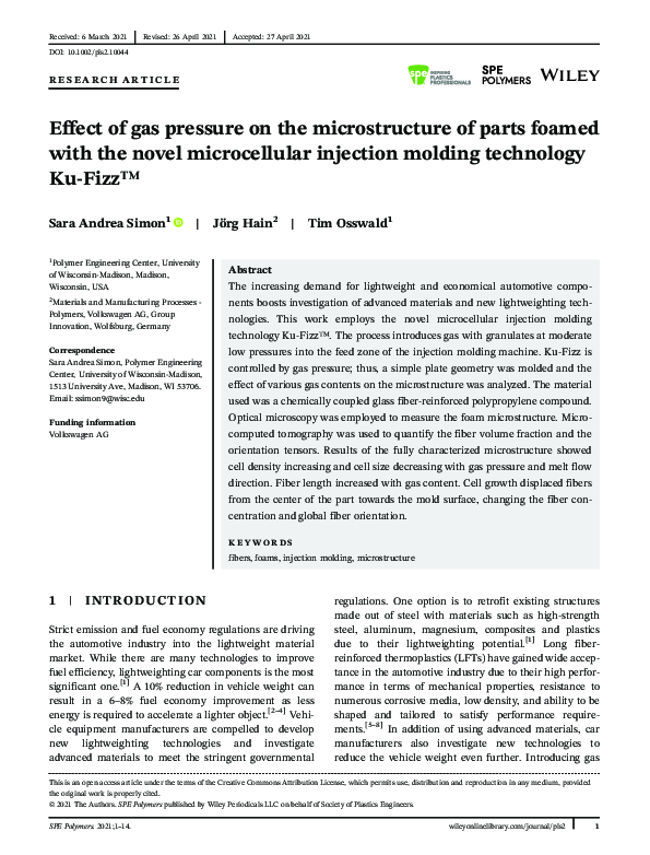 (PDF) Effect of gas pressure on the microstructure of parts foamed with ...