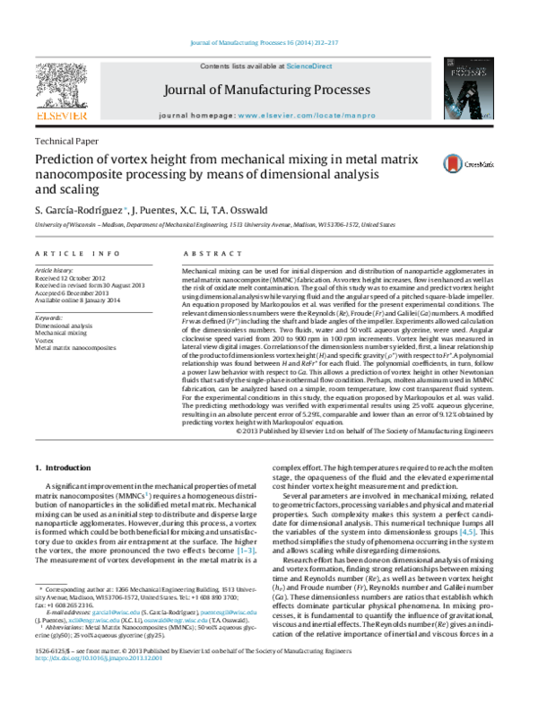 (PDF) Prediction of vortex height from mechanical mixing in metal ...