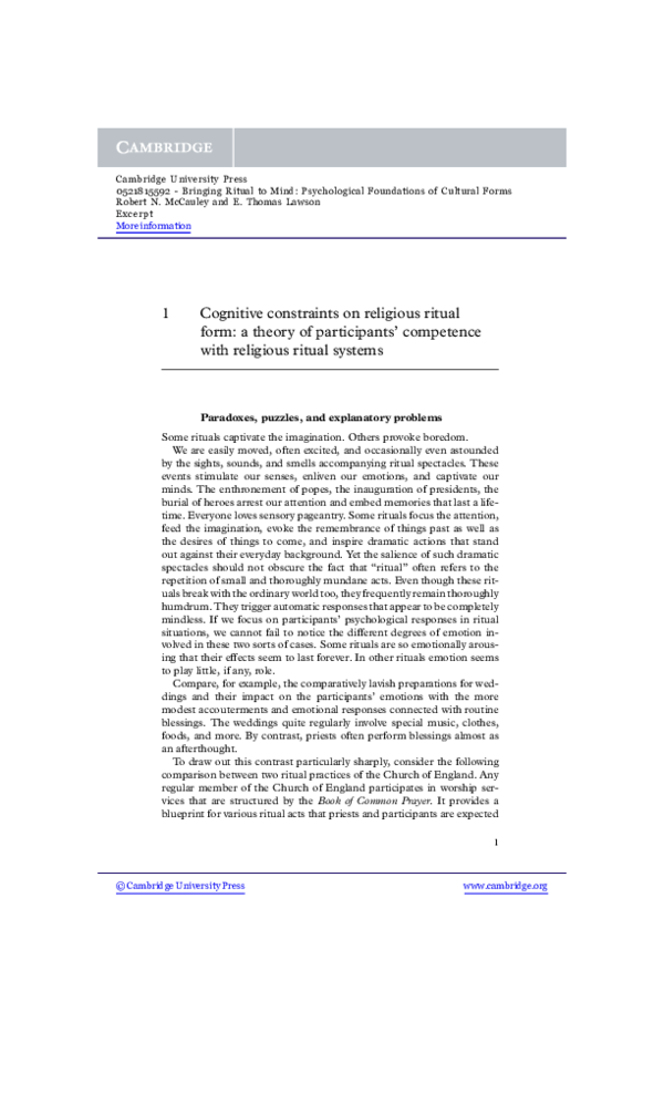 (PDF) 1 Cognitive constraints on religious ritual form : a theory of ...