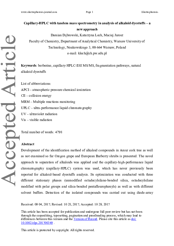 (PDF) Capillary-HPLC with tandem mass spectrometry in analysis of ...