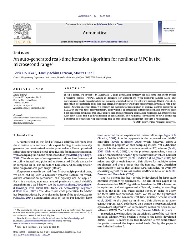 (PDF) An auto-generated real-time iteration algorithm for nonlinear MPC ...