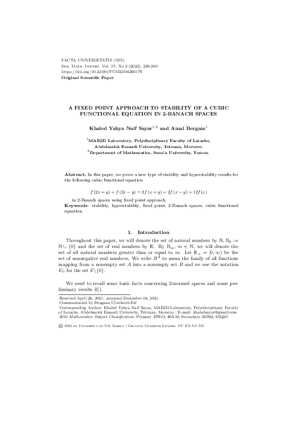 (PDF) A Fixed Point Approach to Stability of a Cubic Functional ...