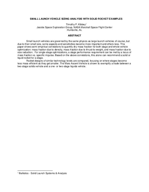 (PDF) Small Launch Vehicle Sizing Analysis with Solid Rocket Examples