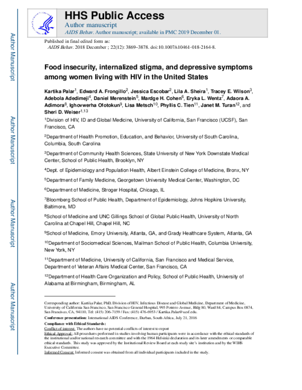 (PDF) Food Insecurity, Internalized Stigma, and Depressive Symptoms ...