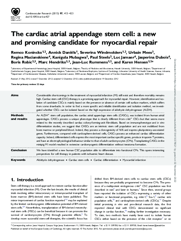 (PDF) The cardiac atrial appendage stem cell: a new and promising ...