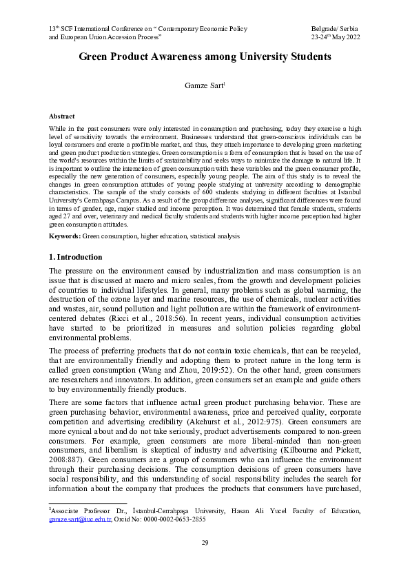 (DOC) Green Product Awareness among University Students