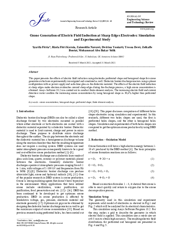 (PDF) Ozone Generation of Electric Field Induction at Sharp Edges ...