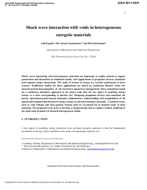 (PDF) Shock wave Interaction with Voids in Heterogeneous Energetic Material