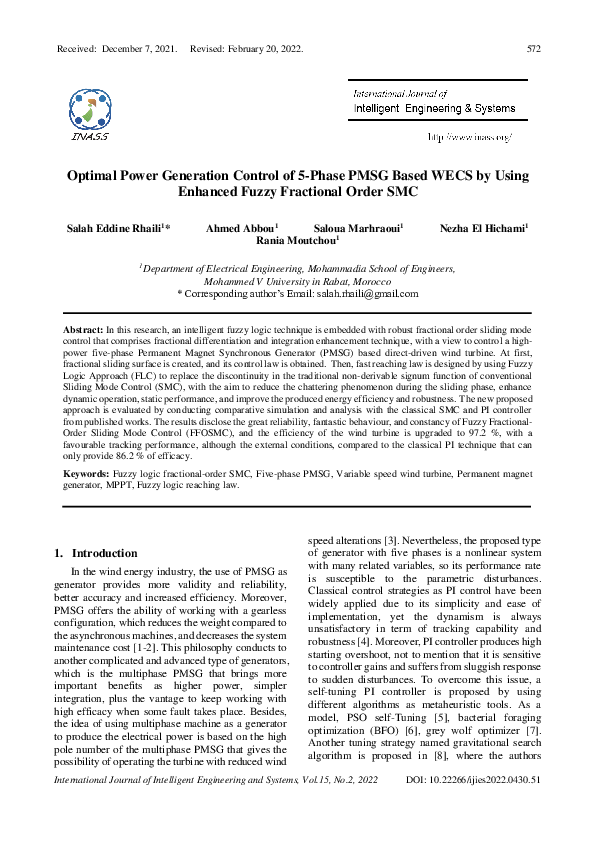 (PDF) Optimal Power Generation Control of 5-Phase PMSG Based WECS by ...