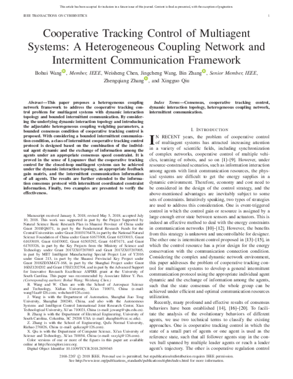 (PDF) Cooperative Tracking Control of Multiagent Systems: A ...