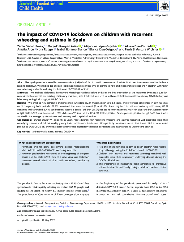 (PDF) The impact of COVID ‐19 lockdown on children with recurrent ...