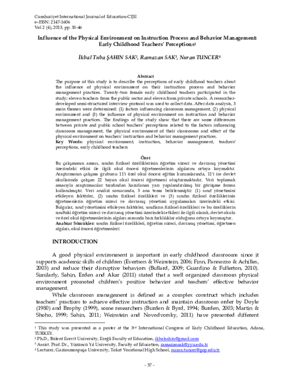 (PDF) Influence of the Physical Environment on Instruction Process and ...