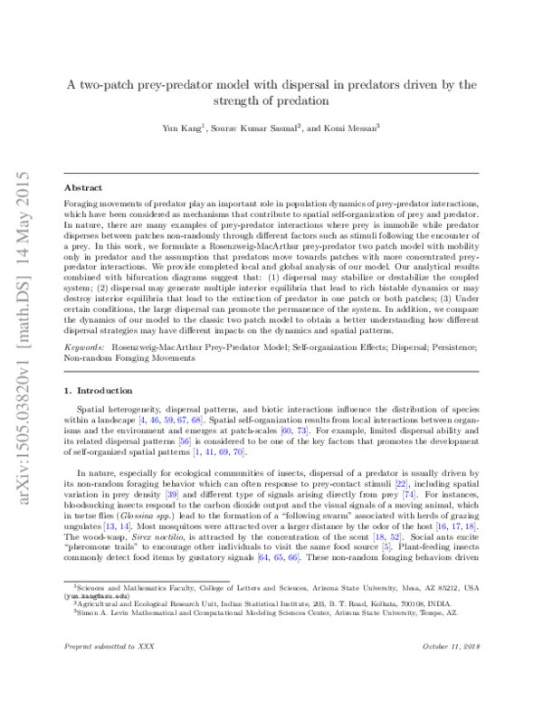 (PDF) A two-patch prey-predator model with dispersal in predators ...