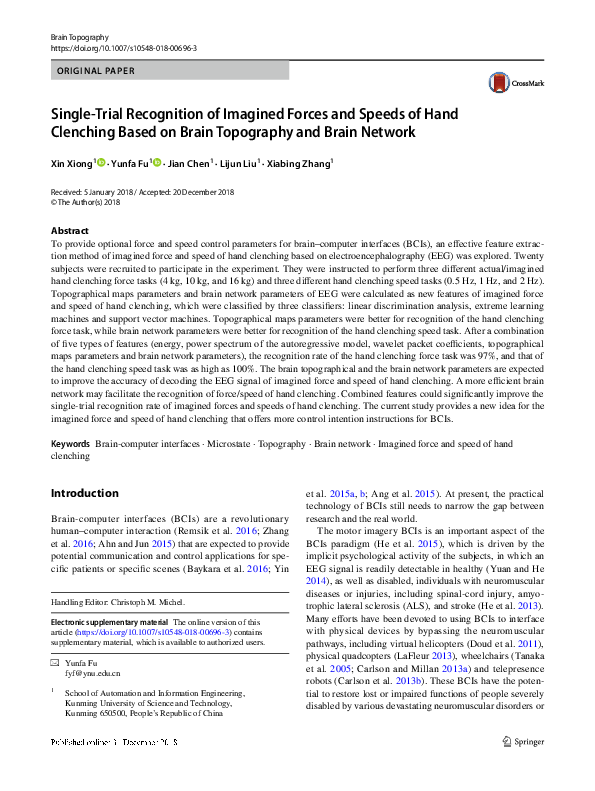 (PDF) Single-Trial Recognition of Imagined Forces and Speeds of Hand ...