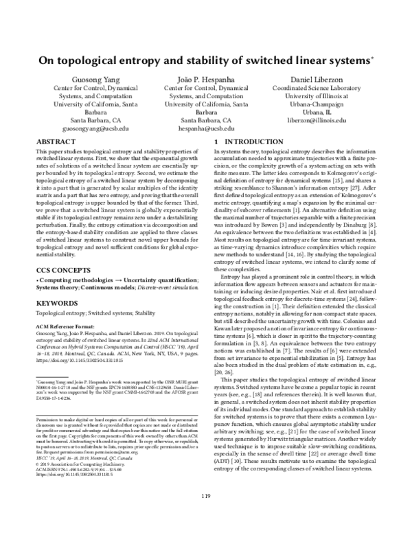 (PDF) On topological entropy and stability of switched linear systems