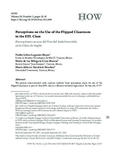 (PDF) Perceptions on the Use of the Flipped Classroom in the EFL Class