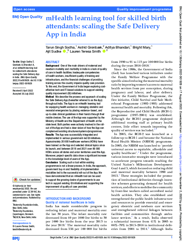 (PDF) mHealth learning tool for skilled birth attendants: scaling the ...