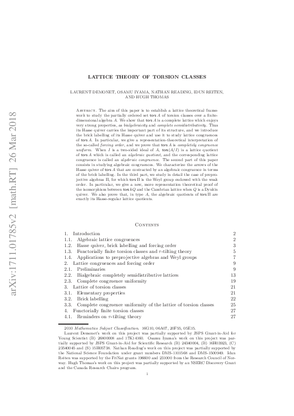 (PDF) Lattice theory of torsion classes