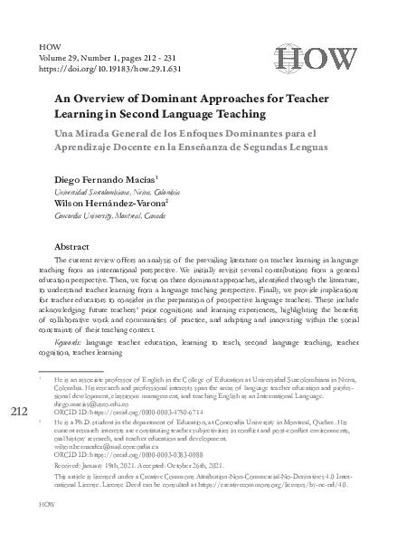 (PDF) An Overview of Dominant Approaches for Teacher Learning in Second ...