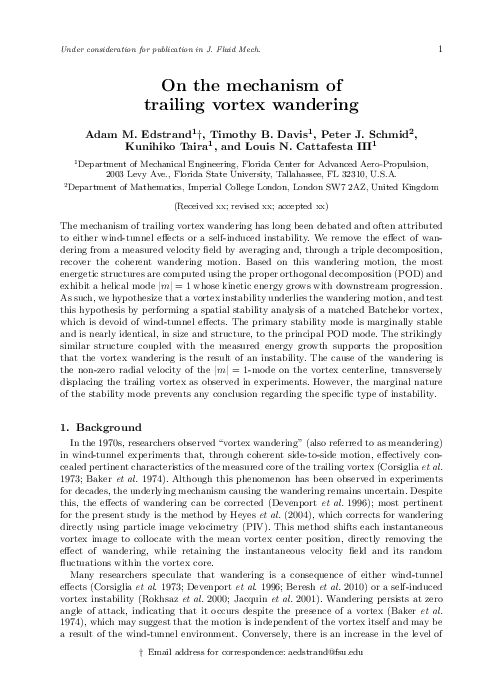 (PDF) On the mechanism of trailing vortex wandering