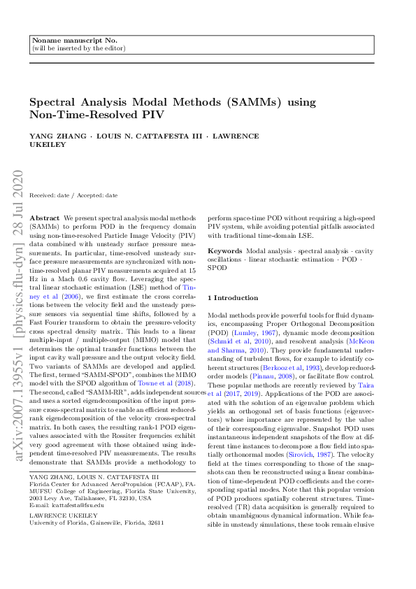 (PDF) Spectral analysis modal methods (SAMMs) using non-time-resolved PIV
