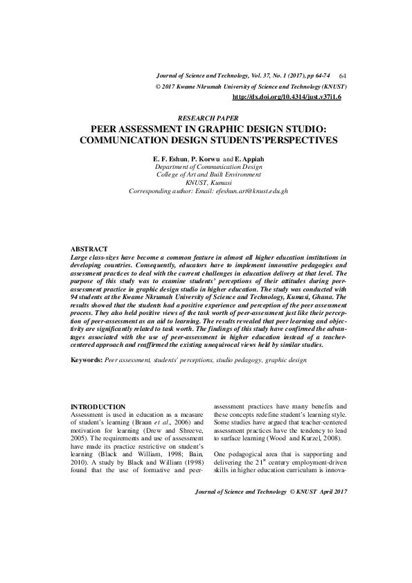 (PDF) Peer assessment in graphic design studio: Communication design ...