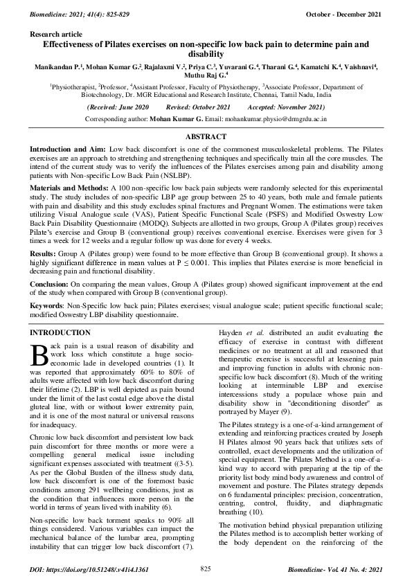 (PDF) Effectiveness of Pilates exercises on non-specific low back pain ...