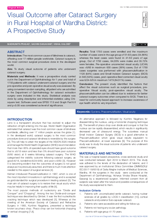 (PDF) Visual Outcome after Cataract Surgery in Rural Hospital of Wardha ...
