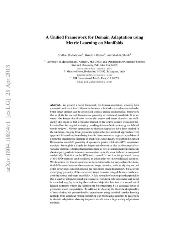 (PDF) A Unified Framework for Domain Adaptation Using Metric Learning ...
