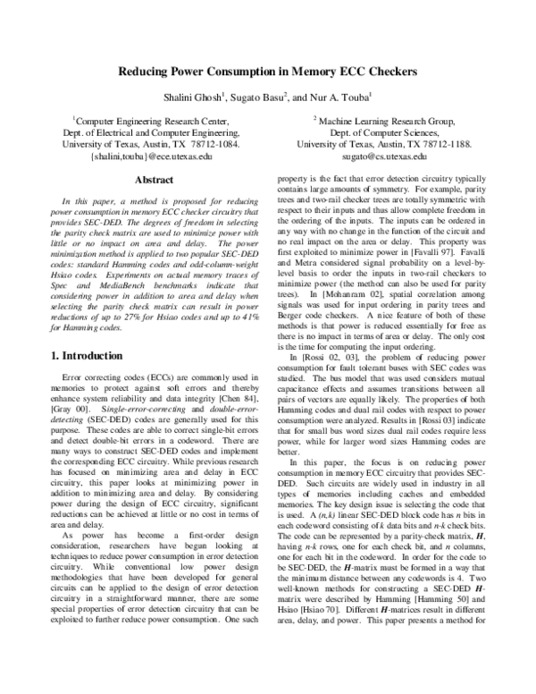 (PDF) Reducing power consumption in memory ECC checkers