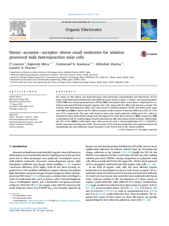 (PDF) Donor–acceptor–acceptor–donor small molecules for solution ...