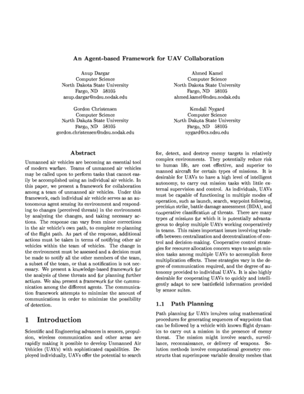 (PDF) An agent based framework for UAV collaboration