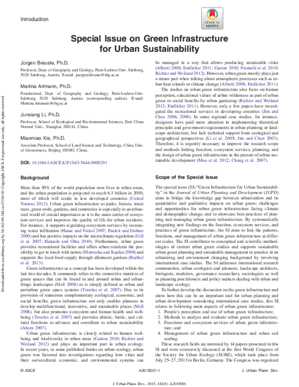 (PDF) Special Issue on Green Infrastructure for Urban Sustainability