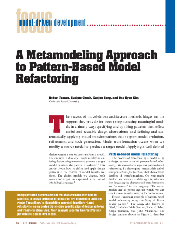 (PDF) A metamodeling approach to pattern-based model refactoring