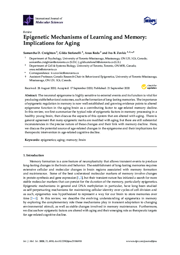 (PDF) Epigenetic Mechanisms of Learning and Memory: Implications for Aging