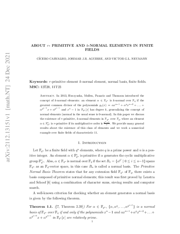 (PDF) About r-primitive and k-normal elements in finite fields