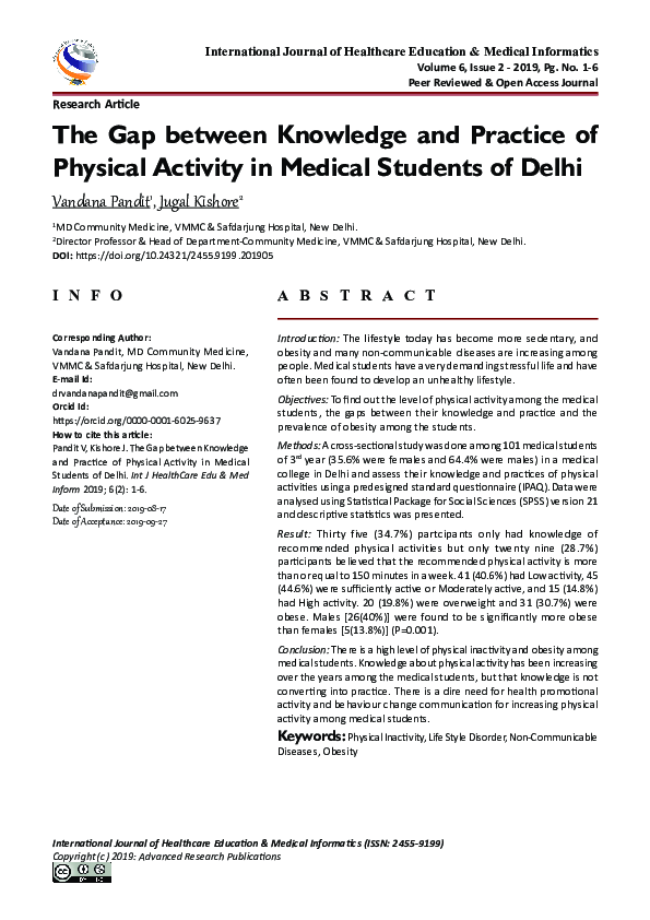 (PDF) The Gap between Knowledge and Practice of Physical Activity in ...