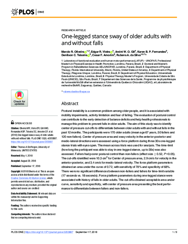 (PDF) One-legged stance sway of older adults with and without falls