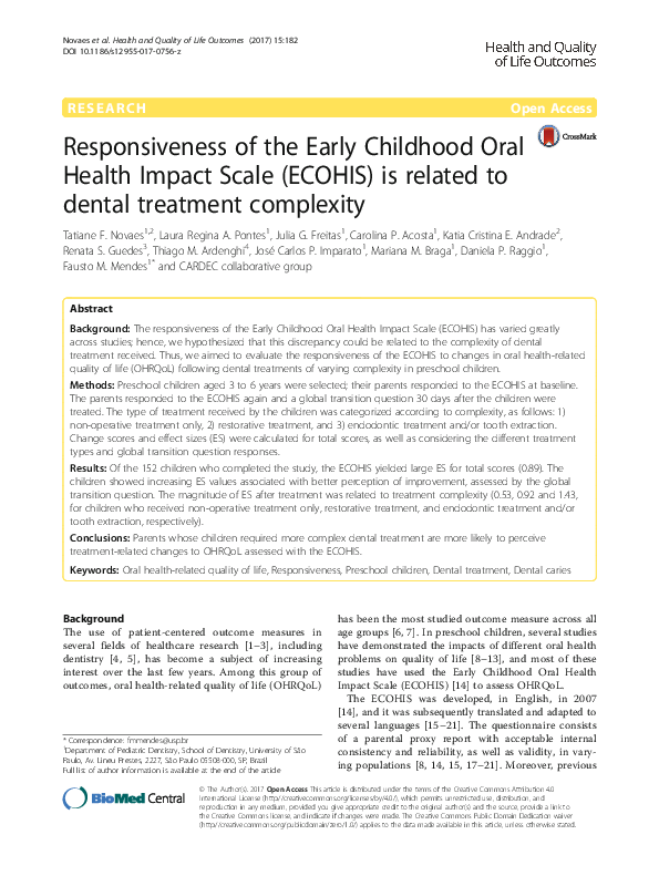 (PDF) Responsiveness of the Early Childhood Oral Health Impact Scale ...