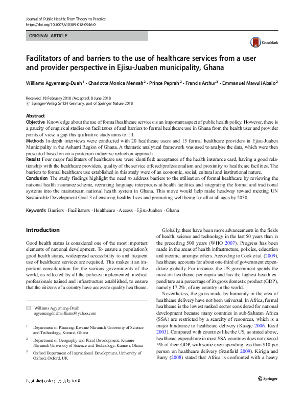 (PDF) Facilitators of and barriers to the use of healthcare services ...