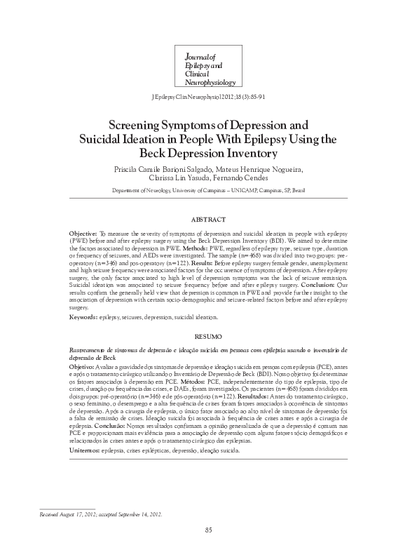 (PDF) Screening symptoms of depression and suicidal ideation in people ...