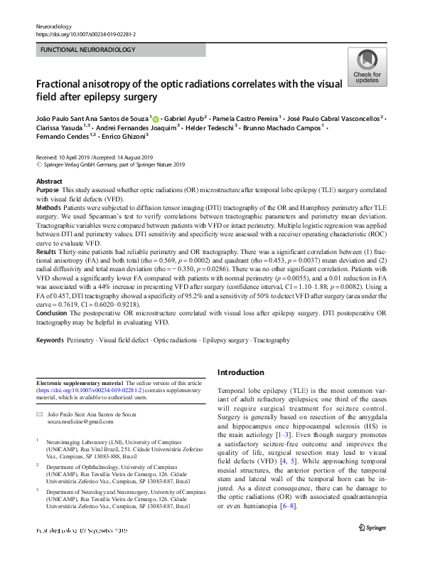 (PDF) Fractional anisotropy of the optic radiations correlates with the ...
