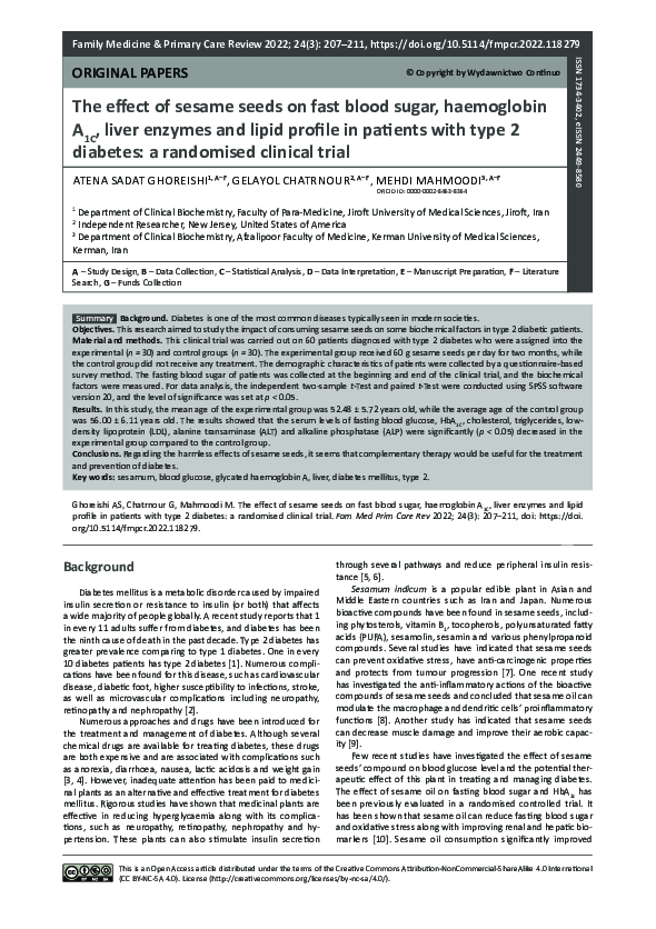 (PDF) The effect of sesame seeds on fast blood sugar, haemoglobin A1C ...