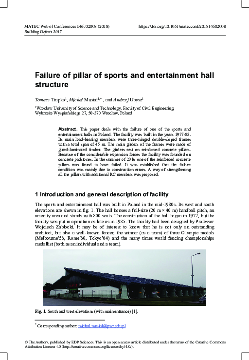 (PDF) Failure of pillar of sports and entertainment hall structure