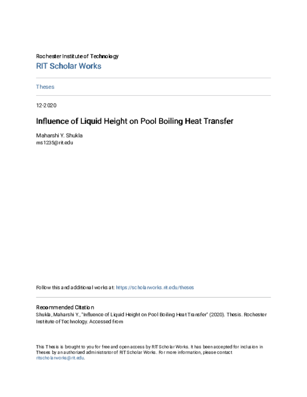 (PDF) Influence of Liquid Height on Pool Boiling Heat Transfer